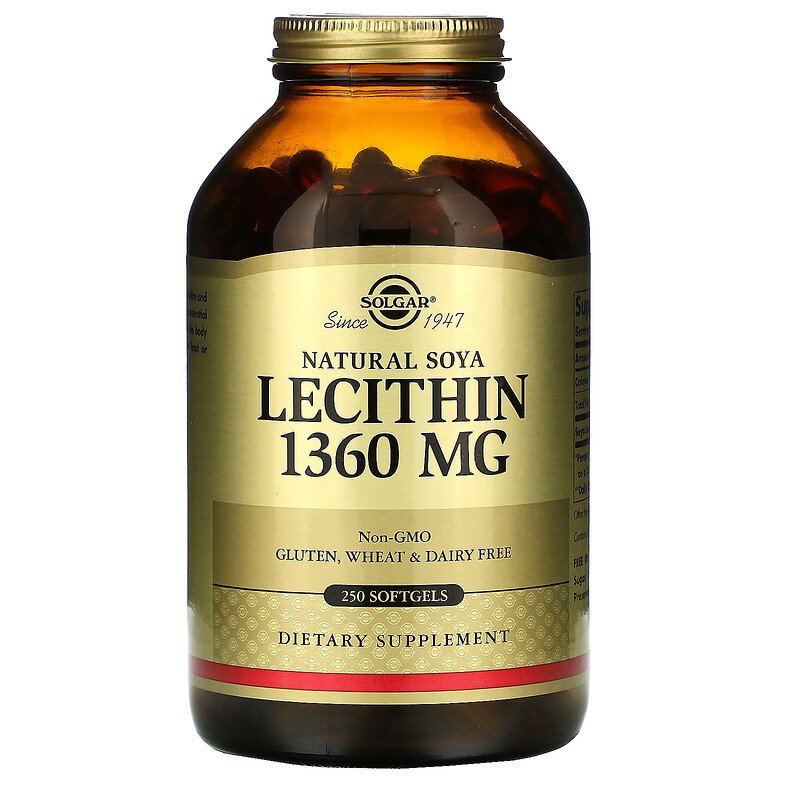 Лецитин, Solgar, 1360 мг, 250 капсул (SOL-01541)