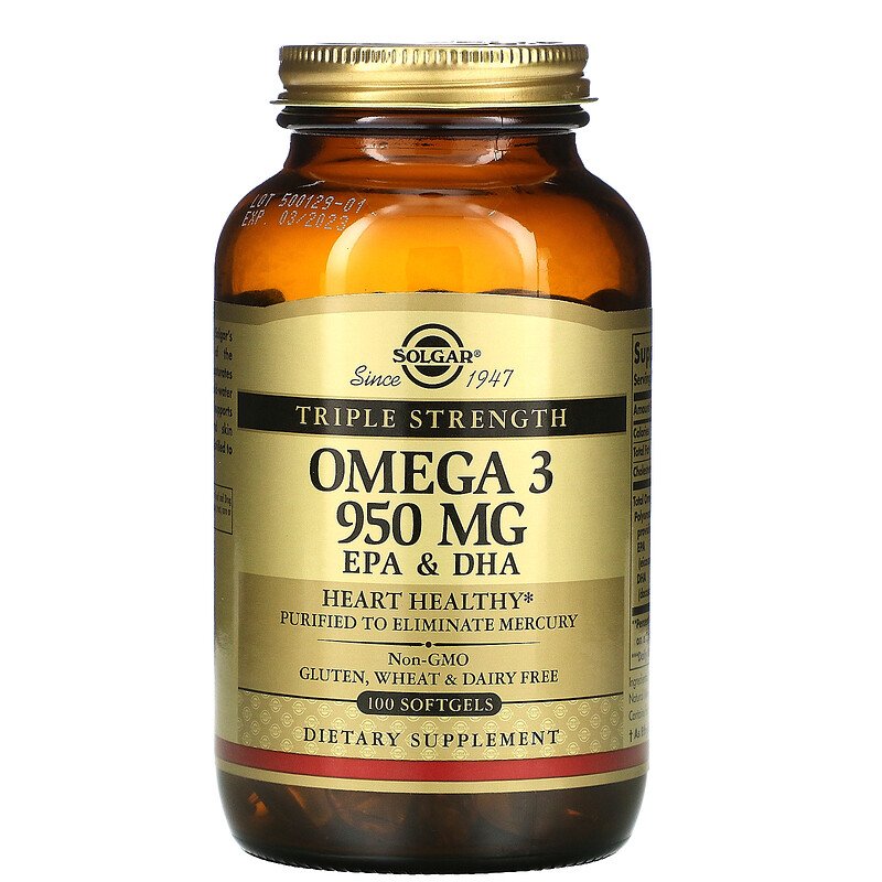 Риб'ячий жир, Омега 3 (Omega-3 EPA, DHA), Solgar, 950 мг, 100 капсул (SOL-02058)