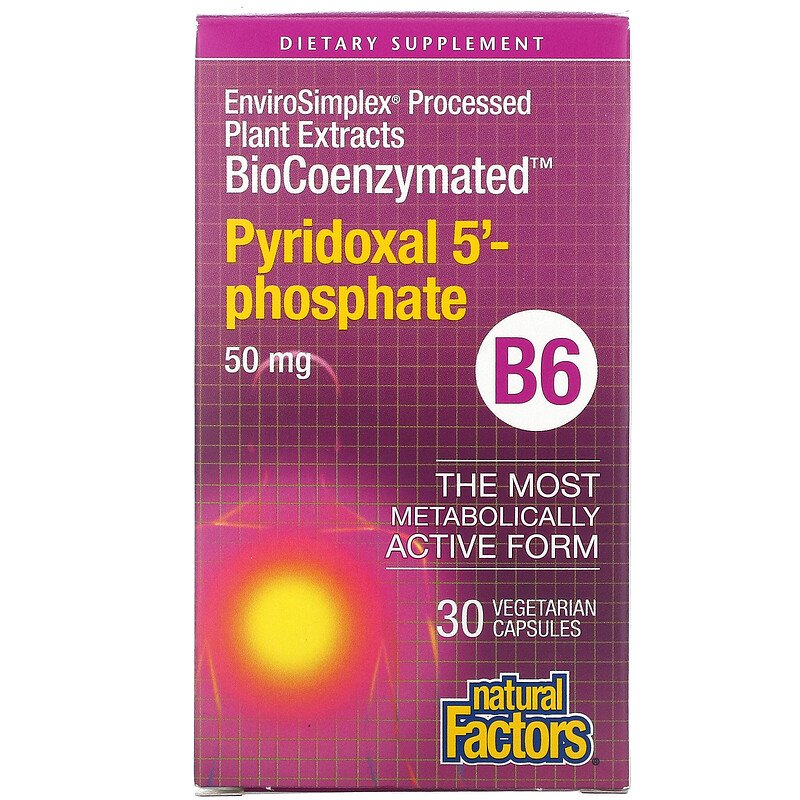 Витамин В6 пиридоксаль-5'-фосфат, BioCoenzymated B-6 Pyridoxal 5'-Phosphate, Natural Factors, 50 мг, 30 капсул