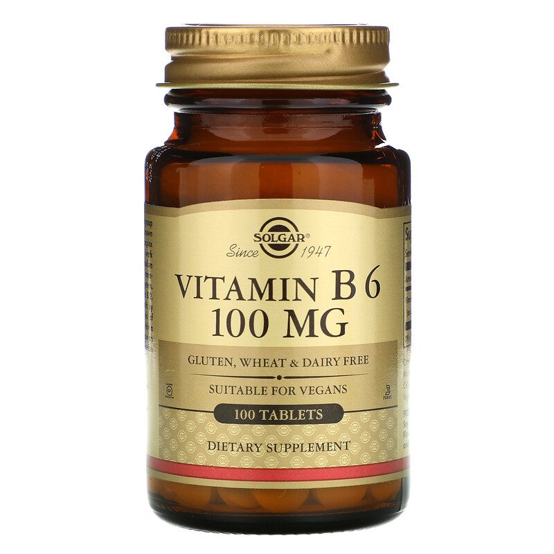 Витамин В6, Solgar, 100 мг, 100 таблеток