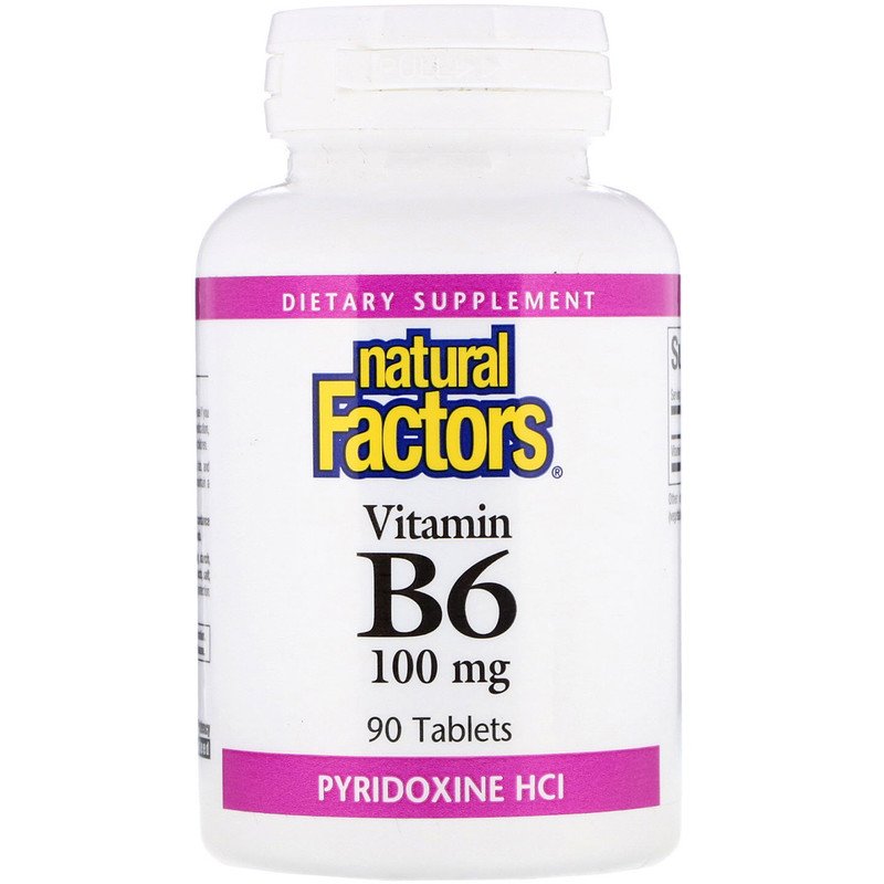 Витамин В6 (пиридоксин), B6, Pyridoxine HCl, Natural Factors, 100 мг. 90 таблеток